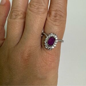 Bomb Party Halo Ring July Ruby CZ Silver Rhodium Plated Size 10 NWT
